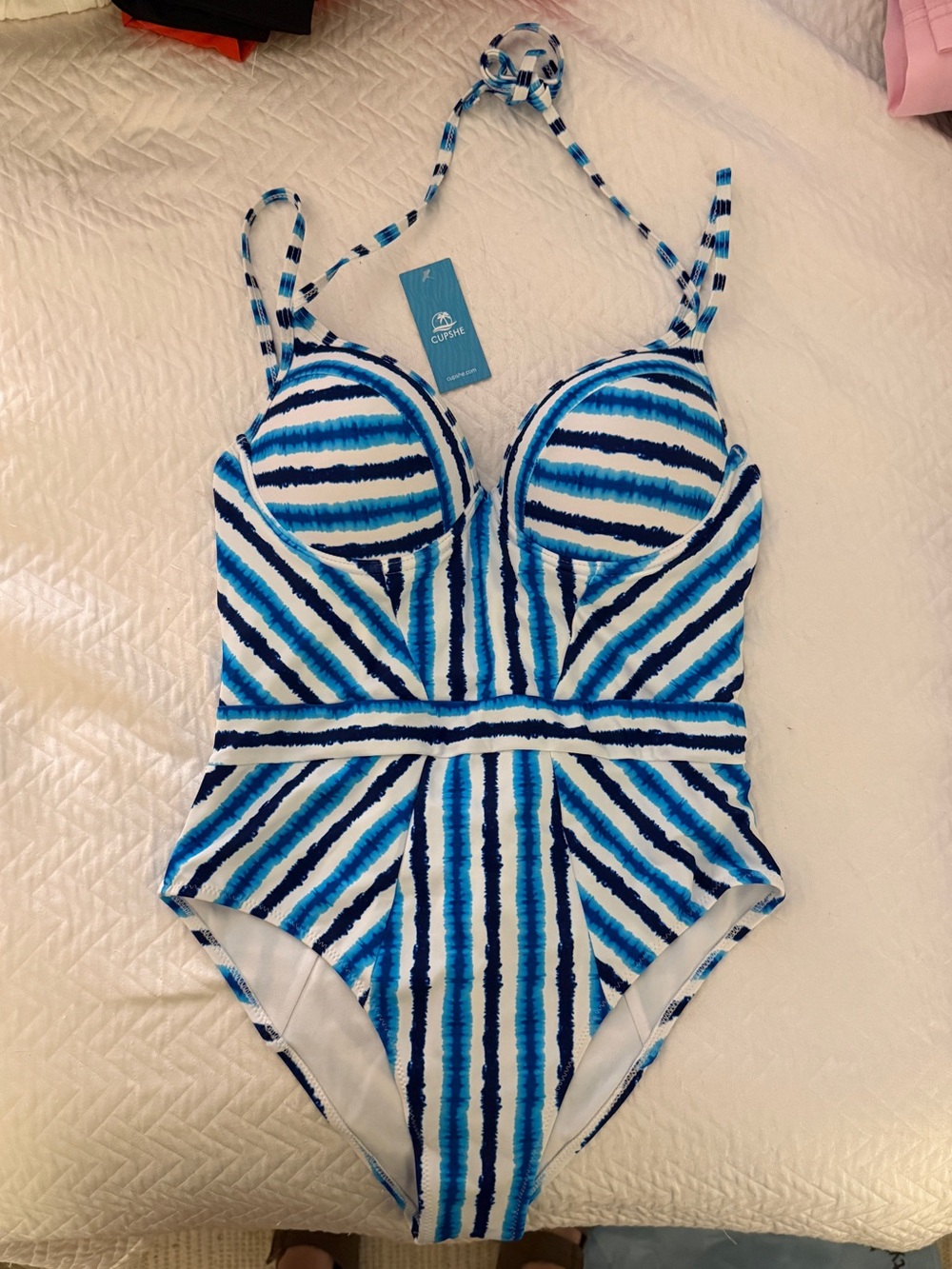 Cupshe Blue & White Striped One-Piece Swimsuit